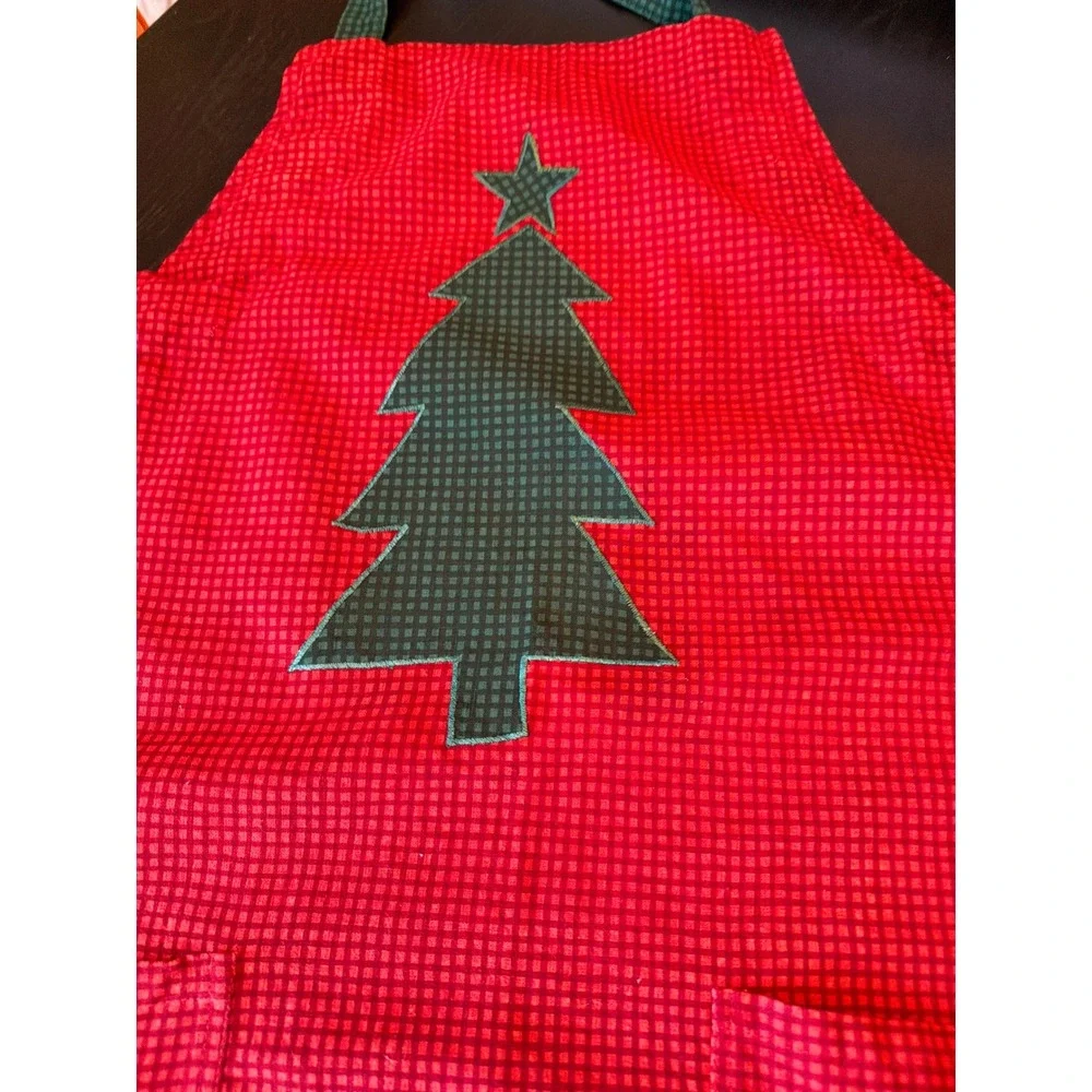 Tag Apron Red Green Christmas Tree Gingham Vintage 1997 Cotton Holiday‎ Pocket